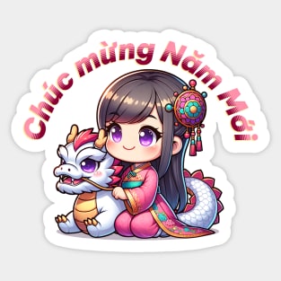 Vietnamese New Year Girl & Dragon Sticker